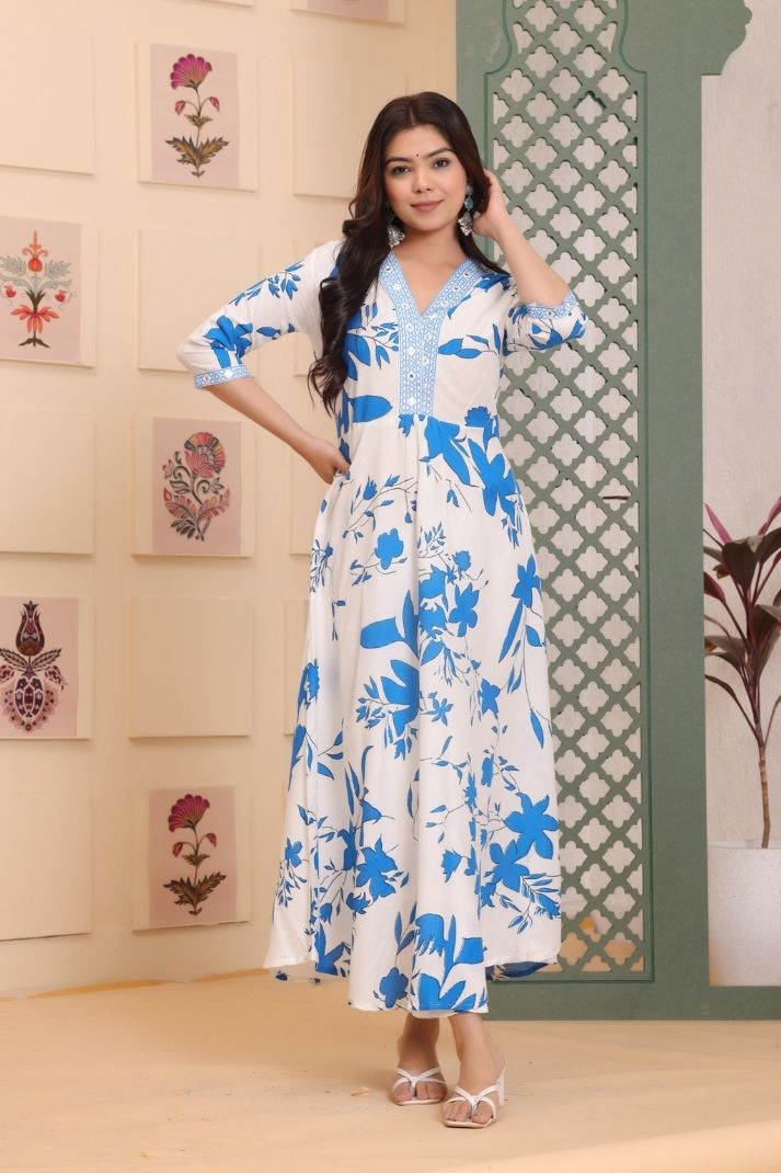 Cotton Flower Printed Gown For Women's And Girls