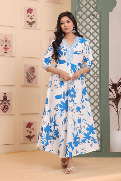 Cotton Flower Printed Gown For Women's And Girls