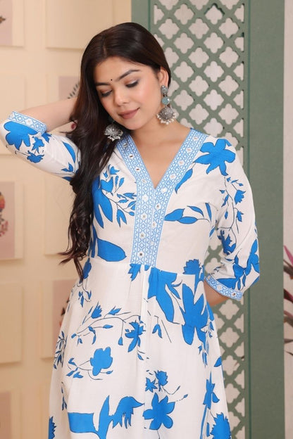 Cotton Flower Printed Gown For Women's And Girls