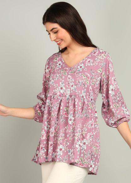 Flower Printed Rayon Top For Women's And Girls.