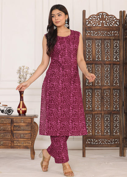 Cotton Cut-Sleeves Kurta with Pant Set For Women's and Girls.