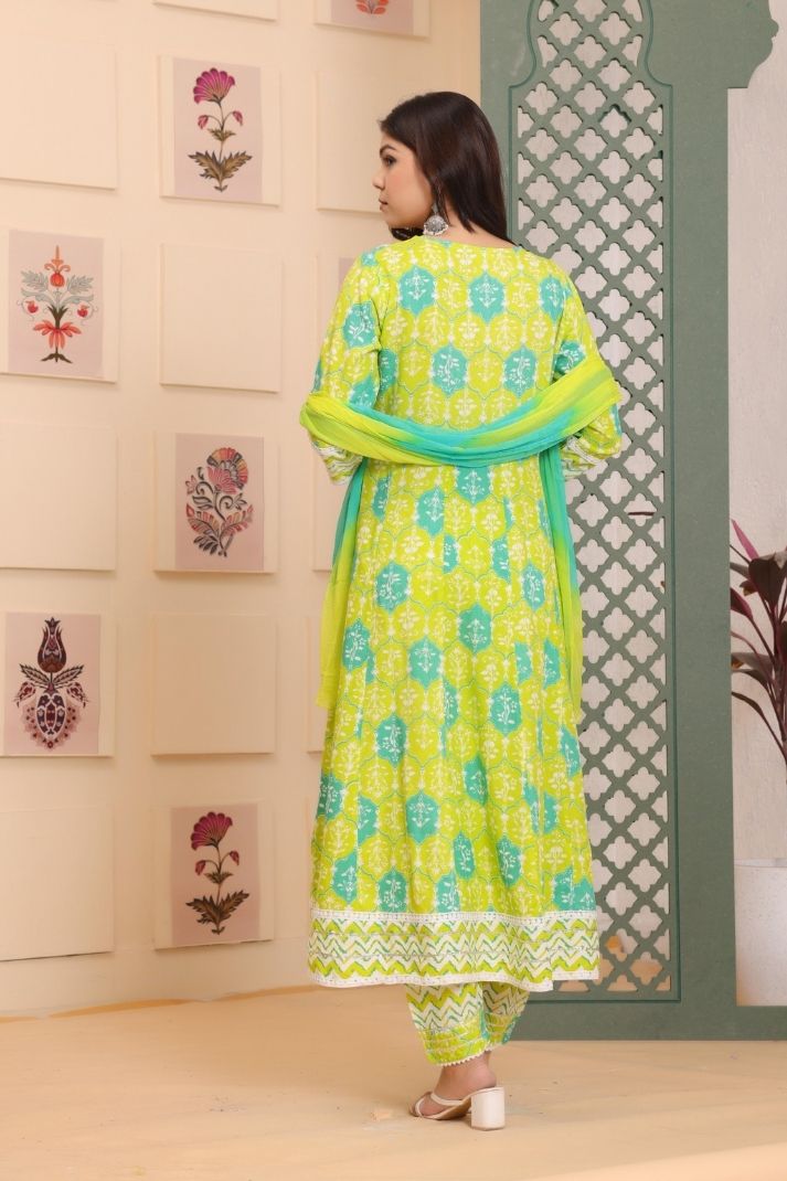 Rayon Flower Printed 3 Pc kurta set for Women and Girls