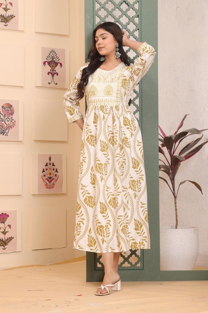 Cotton Flower Printed Gown For Women's And Girls