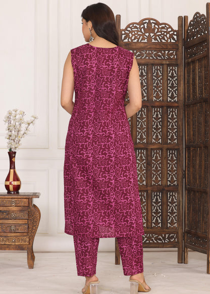 Cotton Cut-Sleeves Kurta with Pant Set For Women's and Girls.