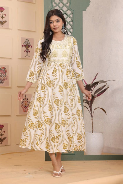 Cotton Flower Printed Gown For Women's And Girls