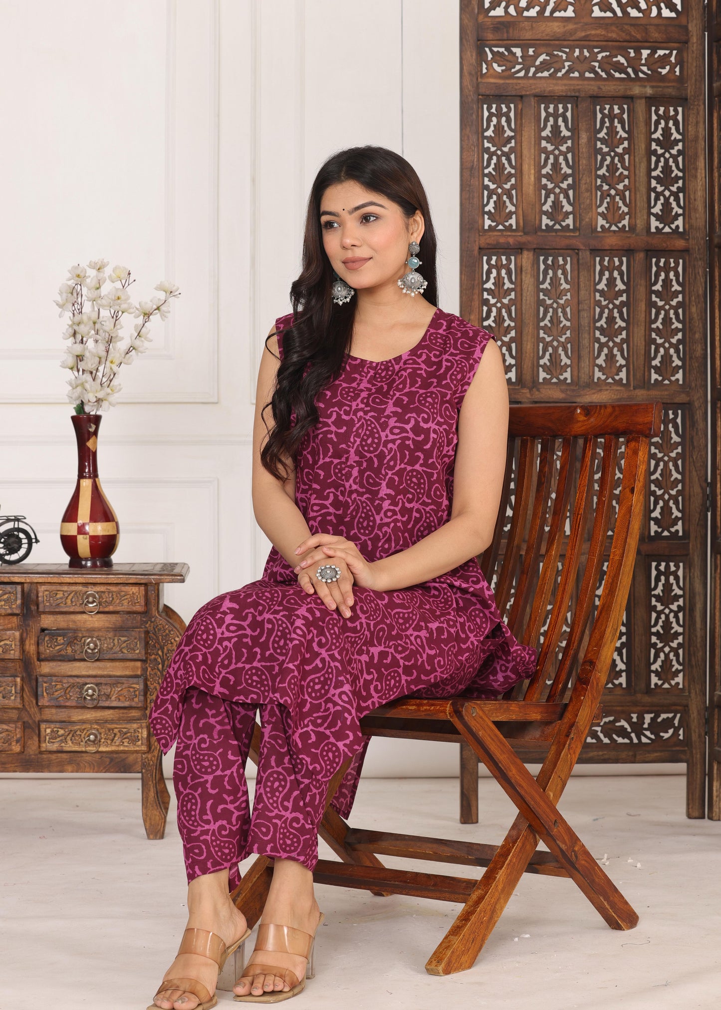 Cotton Cut-Sleeves Kurta with Pant Set For Women's and Girls.