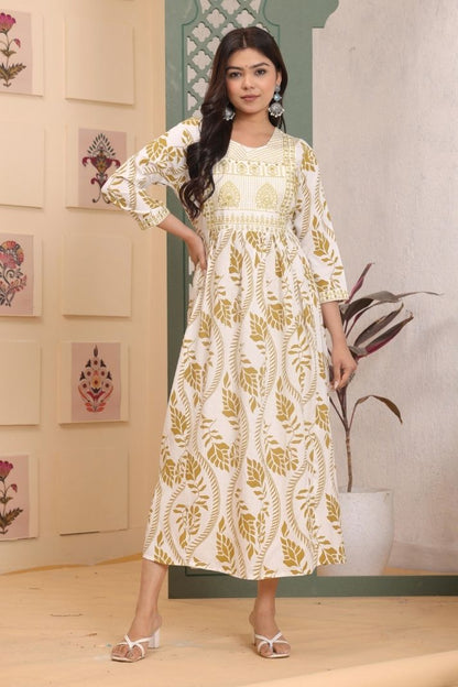 Cotton Flower Printed Gown For Women's And Girls