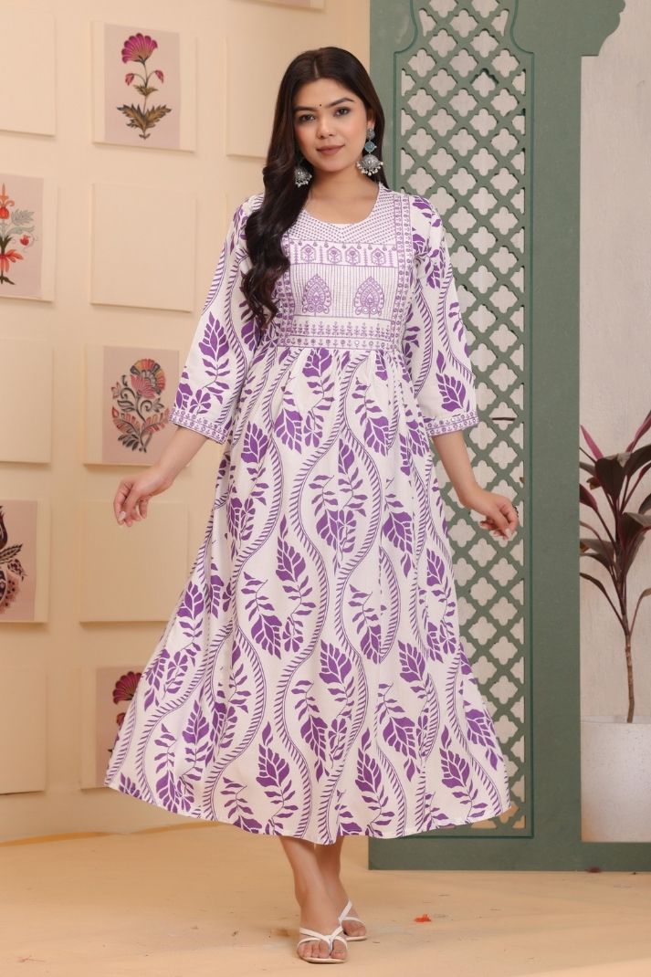 Cotton Flower Printed Gown For Women's And Girls