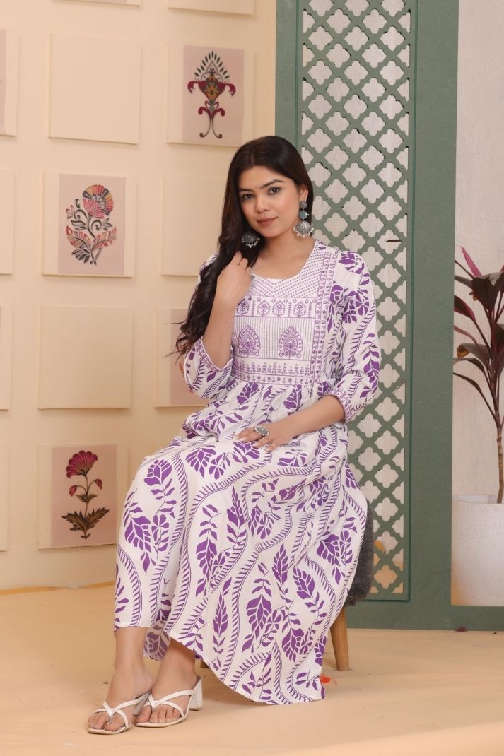 Cotton Flower Printed Gown For Women's And Girls