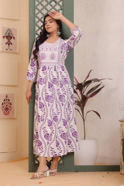 Cotton Flower Printed Gown For Women's And Girls