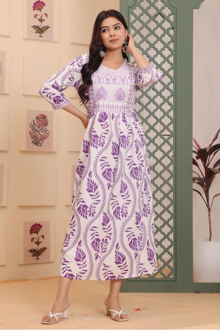 Cotton Flower Printed Gown For Women's And Girls