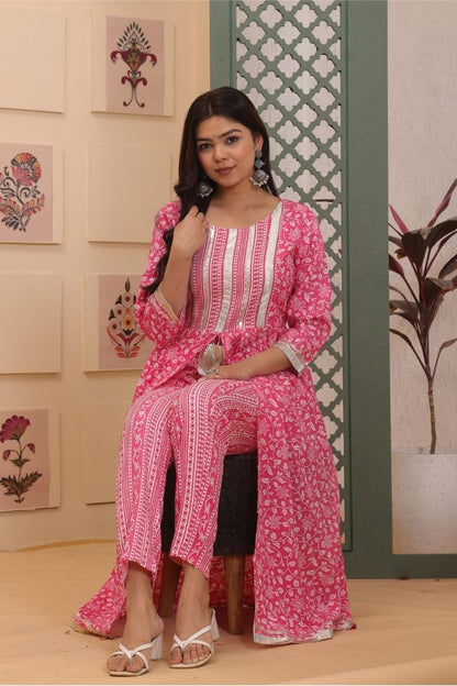 Cotton Flower Printed Kurta and pant set for women's and girls