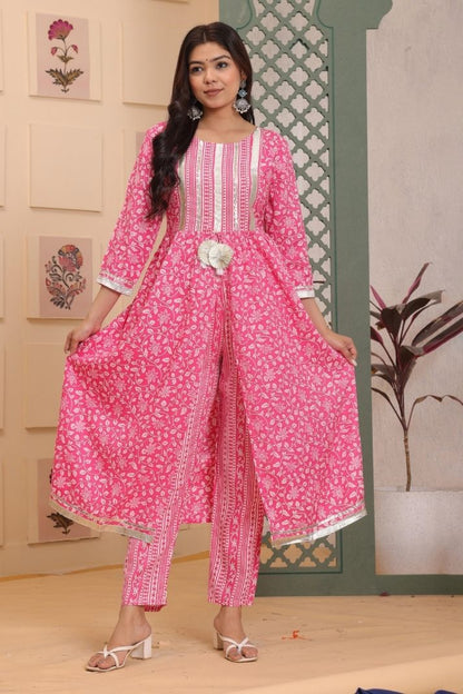 Cotton Flower Printed Kurta and pant set for women's and girls