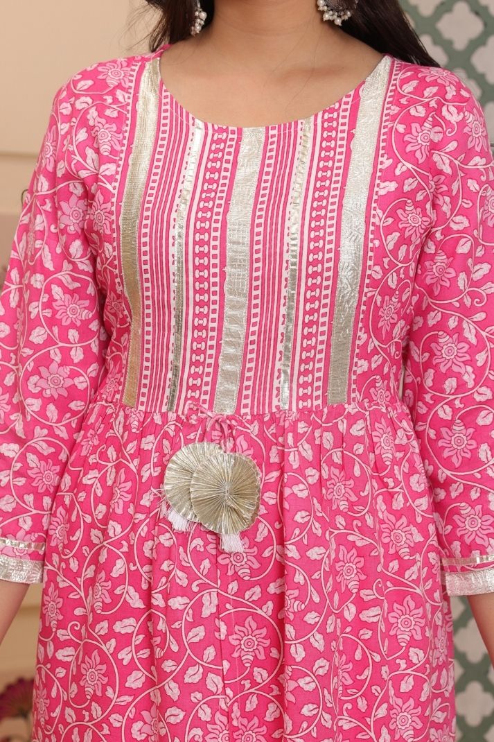 Cotton Flower Printed Kurta and pant set for women's and girls