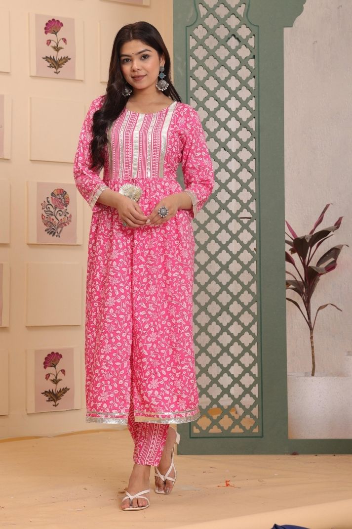 Cotton Flower Printed Kurta and pant set for women's and girls