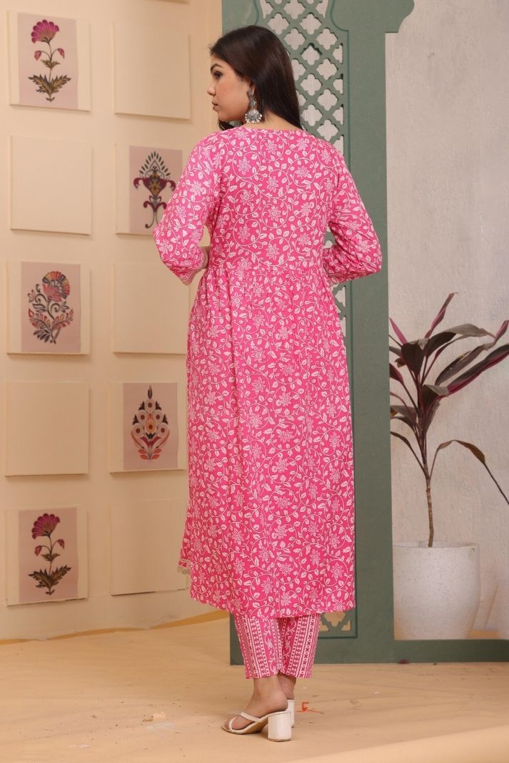 Cotton Flower Printed Kurta and pant set for women's and girls