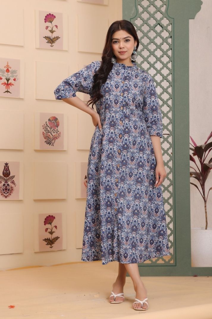 Cotton Flower Printed Gown For Women's And Girls