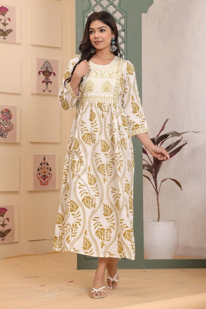 Cotton Flower Printed Gown For Women's And Girls