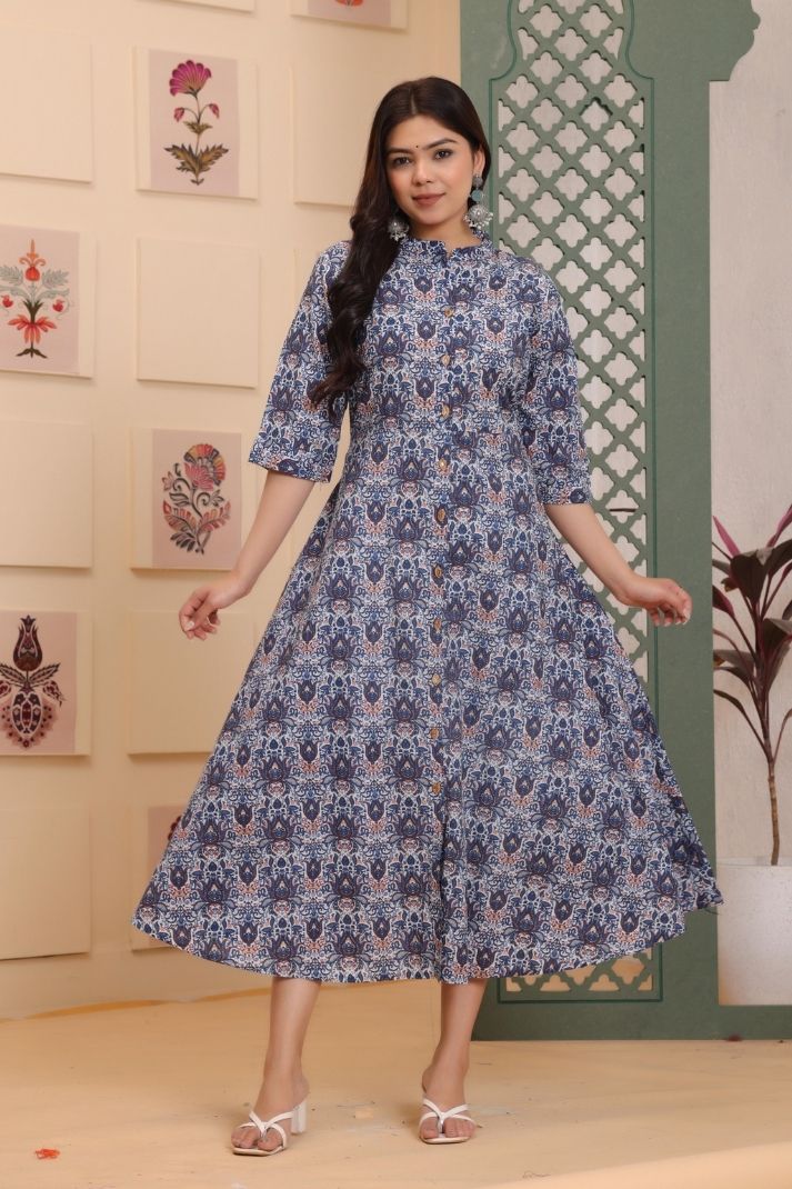 Cotton Flower Printed Gown For Women's And Girls