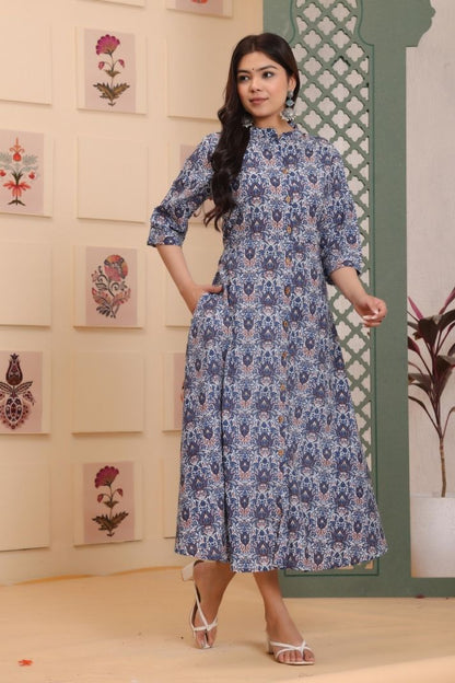 Cotton Flower Printed Gown For Women's And Girls