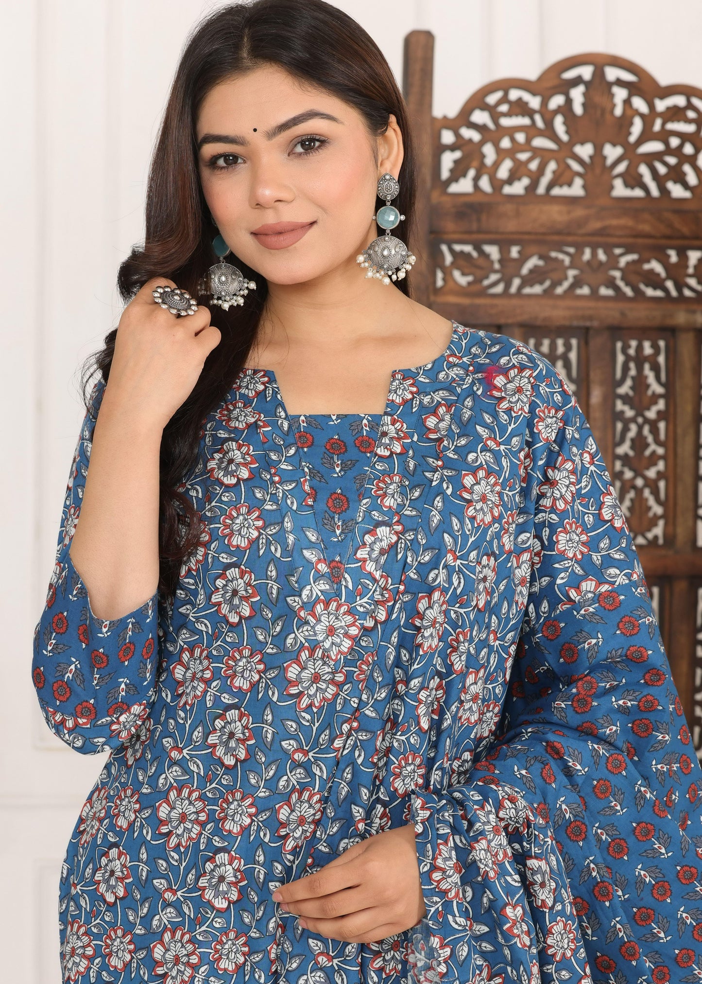 Tamanna Cotton Flower Printed Premium Three Piece Kurti Set