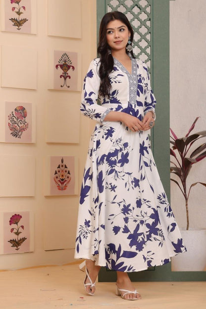 Cotton Flower Printed Gown For Women's And Girls