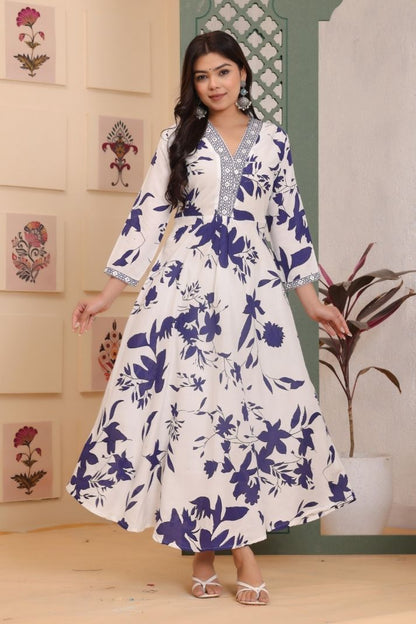 Cotton Flower Printed Gown For Women's And Girls