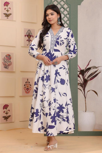 Cotton Flower Printed Gown For Women's And Girls