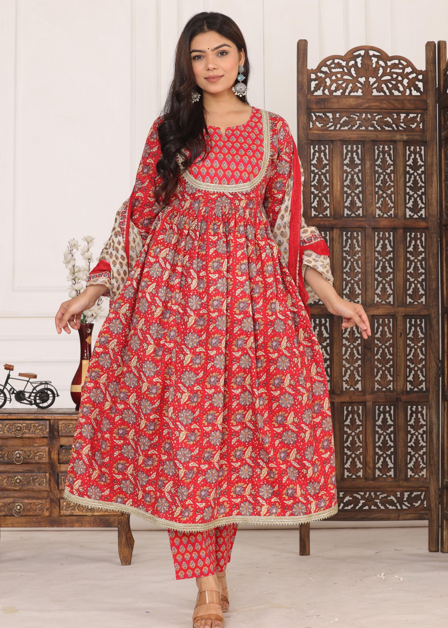 Param Sundri Cotton Flower Printed Cotton Kurti Set Premium Quality.