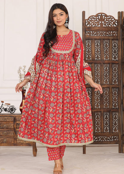 Param Sundri Cotton Flower Printed Cotton Kurti Set Premium Quality.