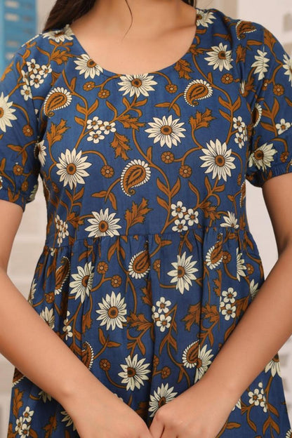 Cotton Flower Printed Gown For Women's And Girls