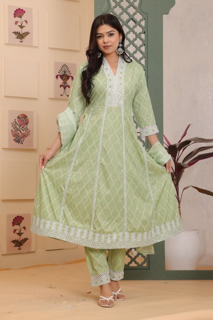 Rayon Flower Printed 3 Pc kurta set for Women and Girls