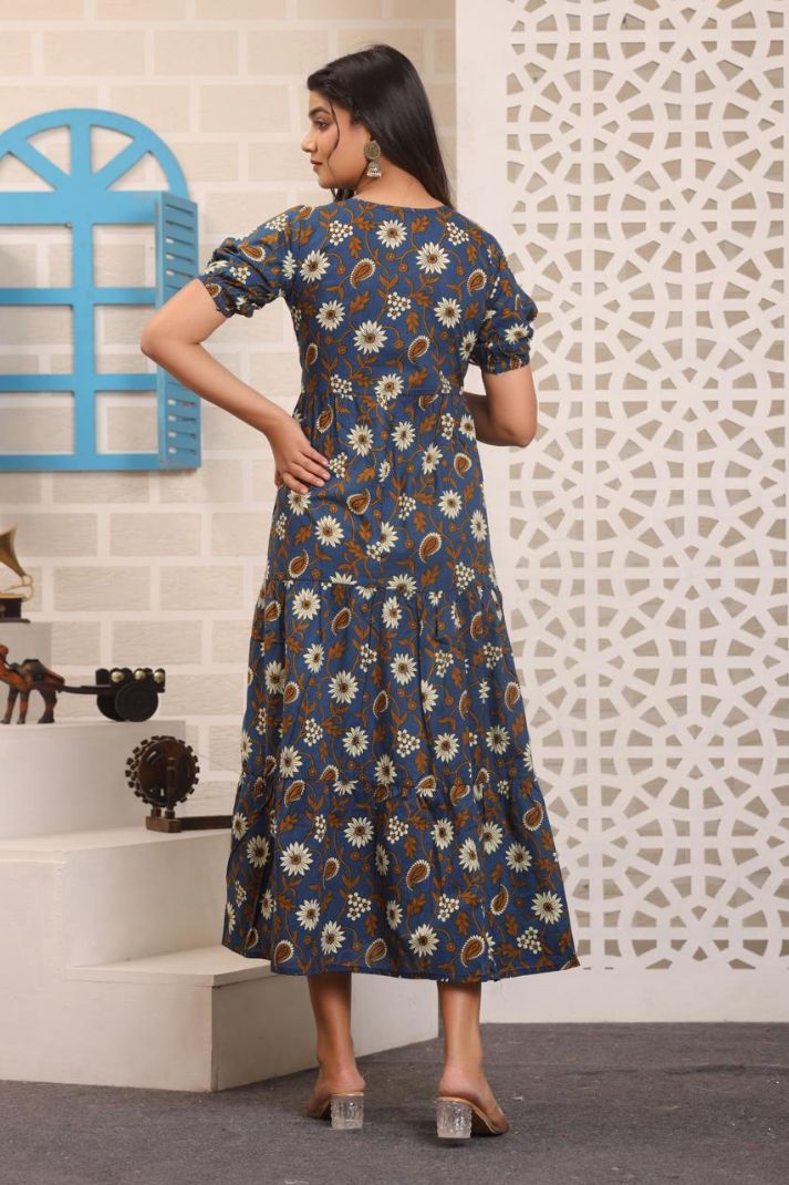 Cotton Flower Printed Gown For Women's And Girls