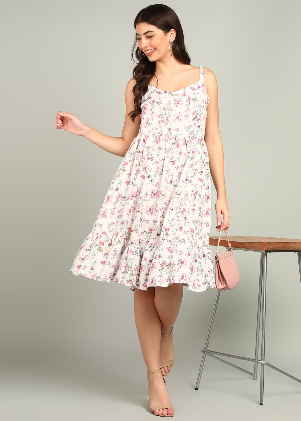 White Flower printed Gown rayon Perfect Fit For Women's And Girls