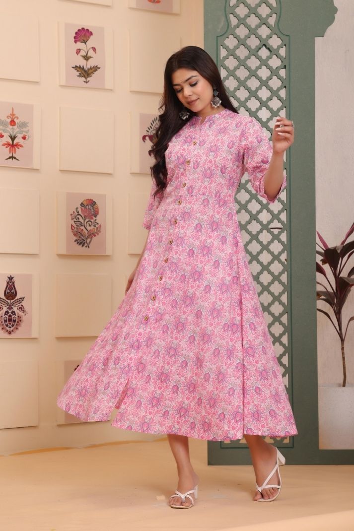 Cotton Flower Printed Gown For Women's And Girls