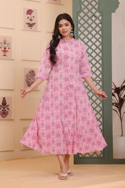 Cotton Flower Printed Gown For Women's And Girls