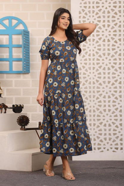 Cotton Flower Printed Gown For Women's And Girls