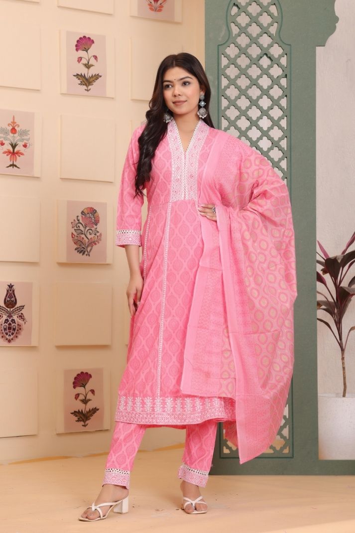 Rayon Printed 3 Pc kurta set for Women and Girls