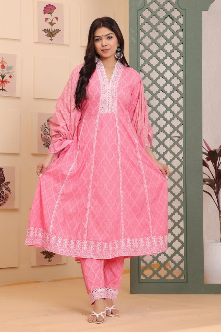 Rayon Printed 3 Pc kurta set for Women and Girls