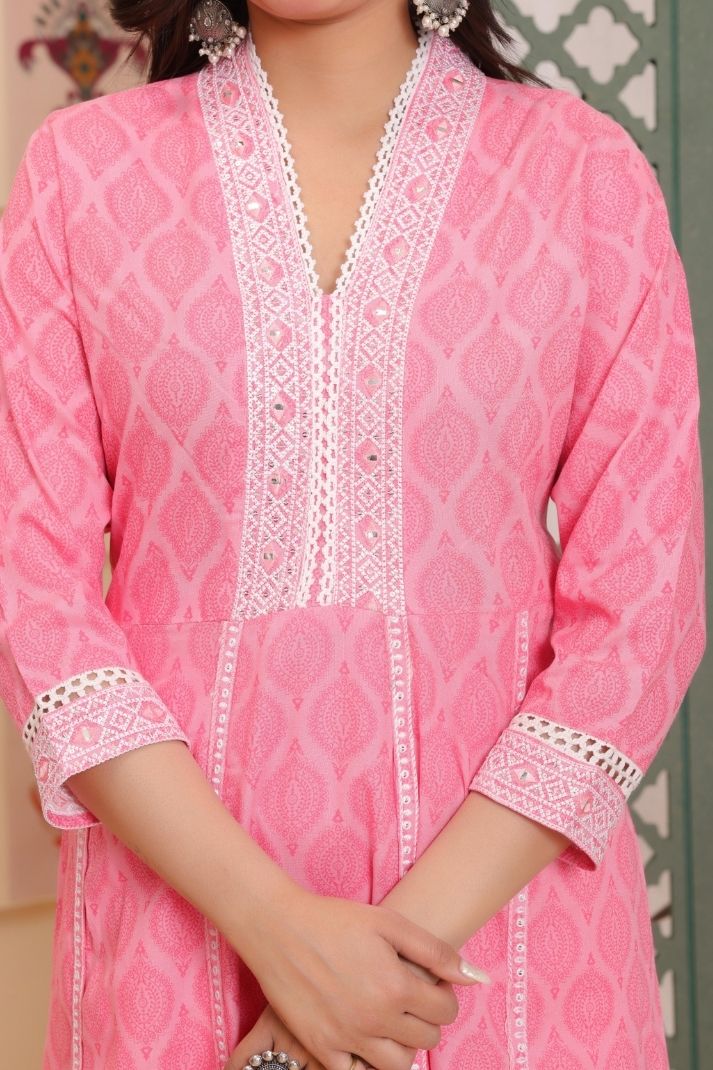 Rayon Printed 3 Pc kurta set for Women and Girls