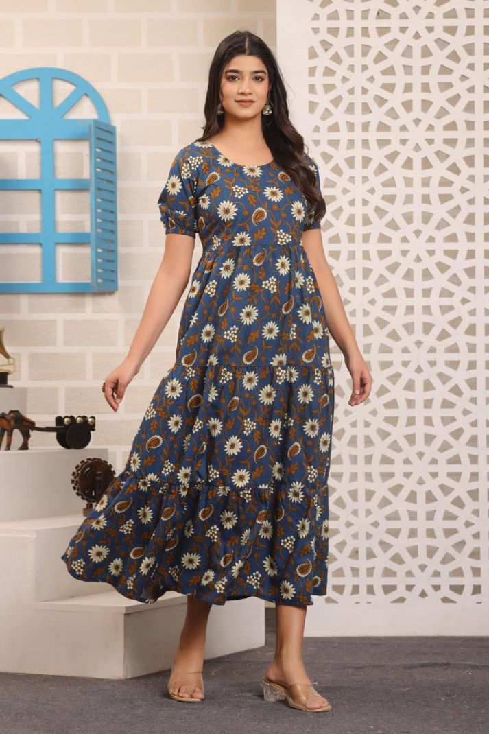 Cotton Flower Printed Gown For Women's And Girls