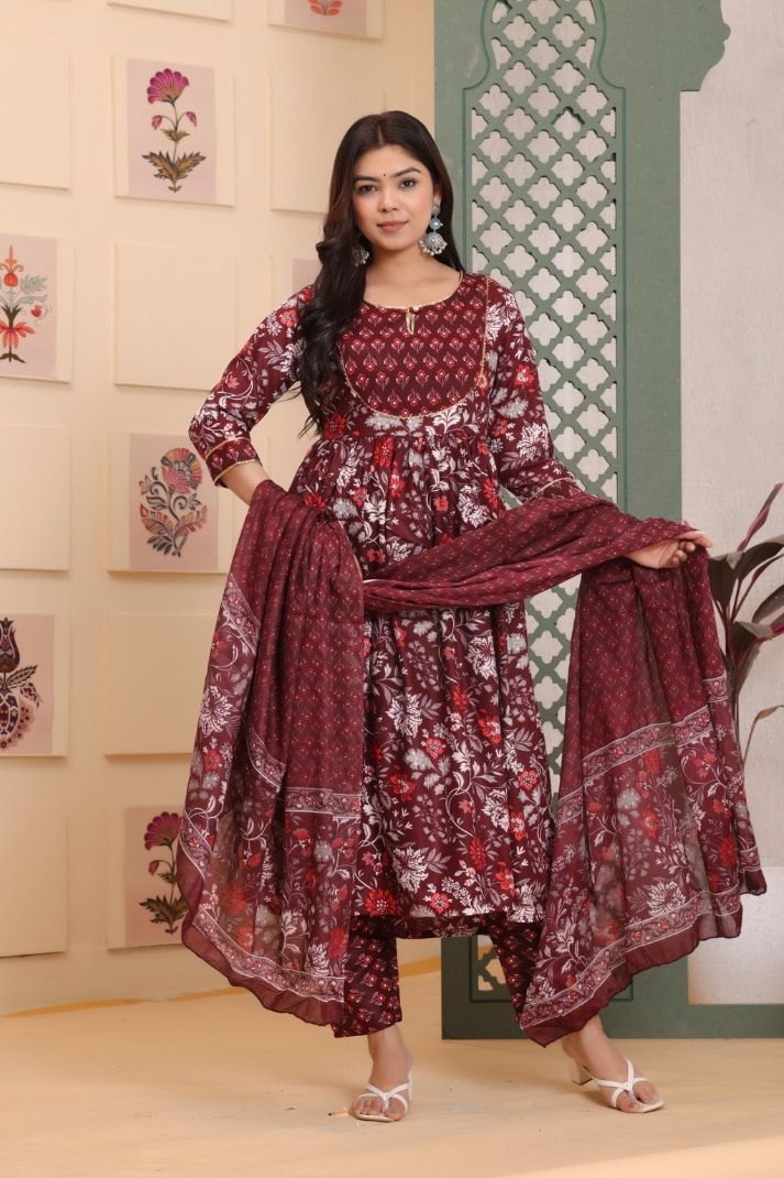 Rayon Flower Printed 3 Pc kurta set for Women and Girls