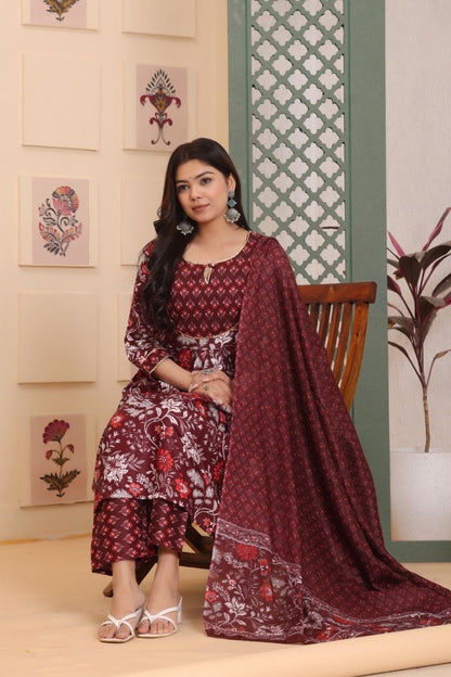 Rayon Flower Printed 3 Pc kurta set for Women and Girls