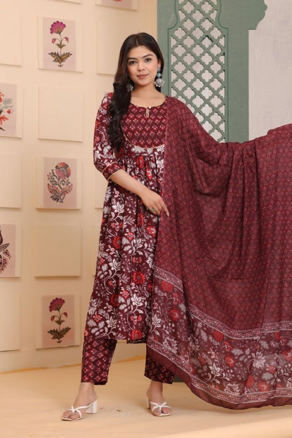 Rayon Flower Printed 3 Pc kurta set for Women and Girls