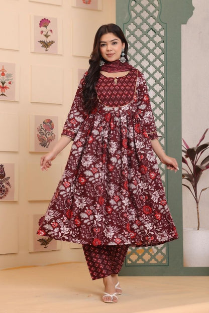 Rayon Flower Printed 3 Pc kurta set for Women and Girls