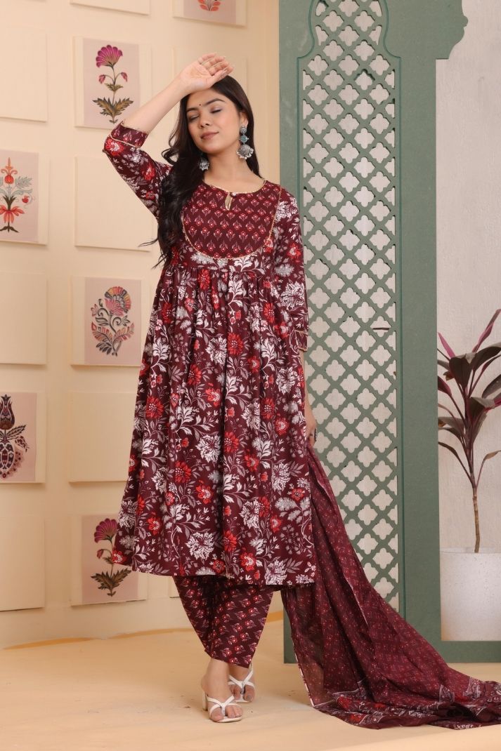 Rayon Flower Printed 3 Pc kurta set for Women and Girls