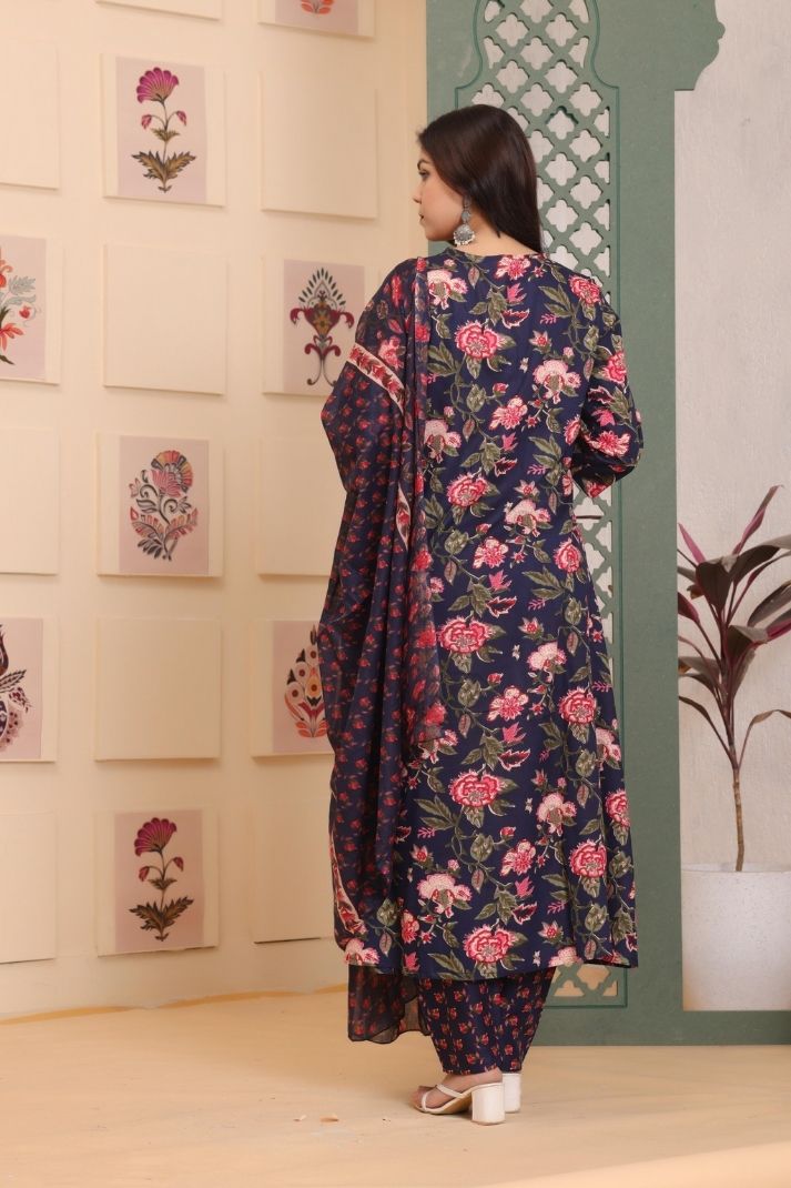 Rayon Flower Printed 3 Pc kurta set for Women and Girls