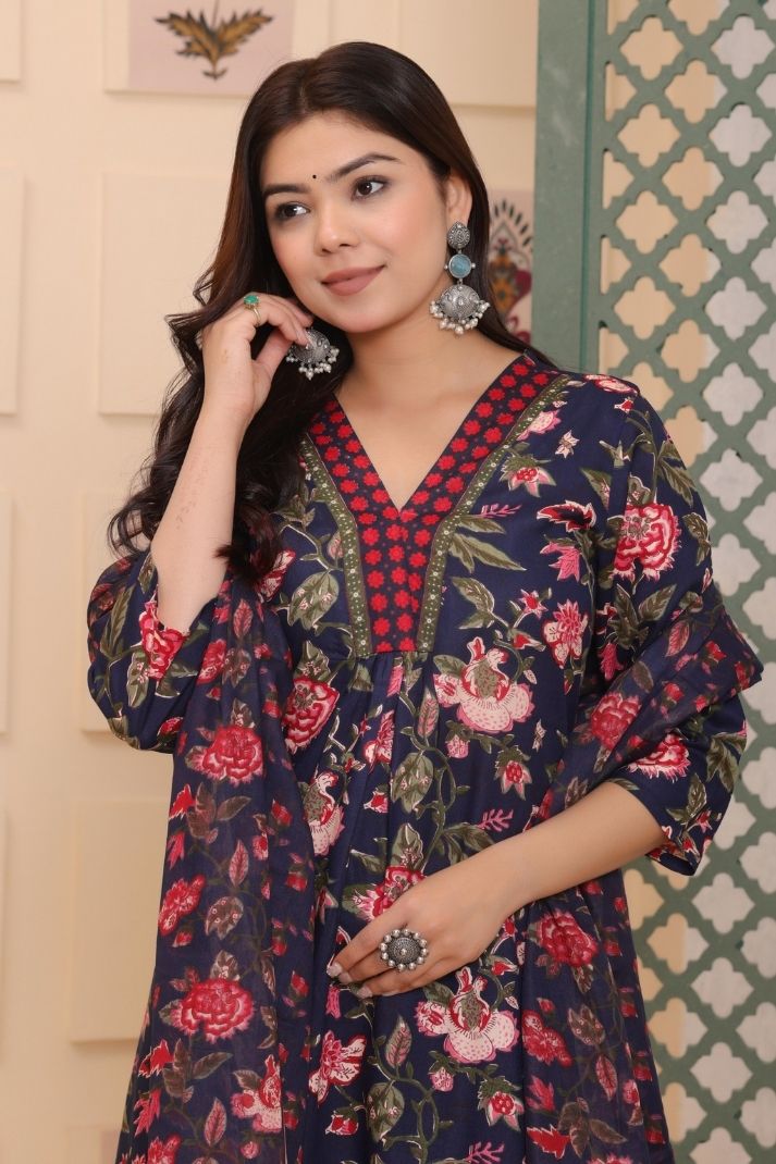 Rayon Flower Printed 3 Pc kurta set for Women and Girls