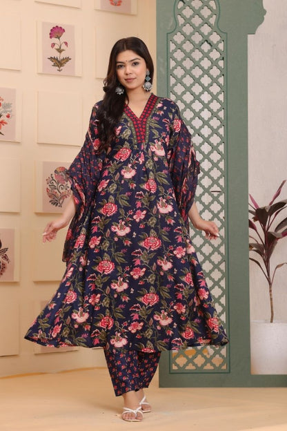 Rayon Flower Printed 3 Pc kurta set for Women and Girls