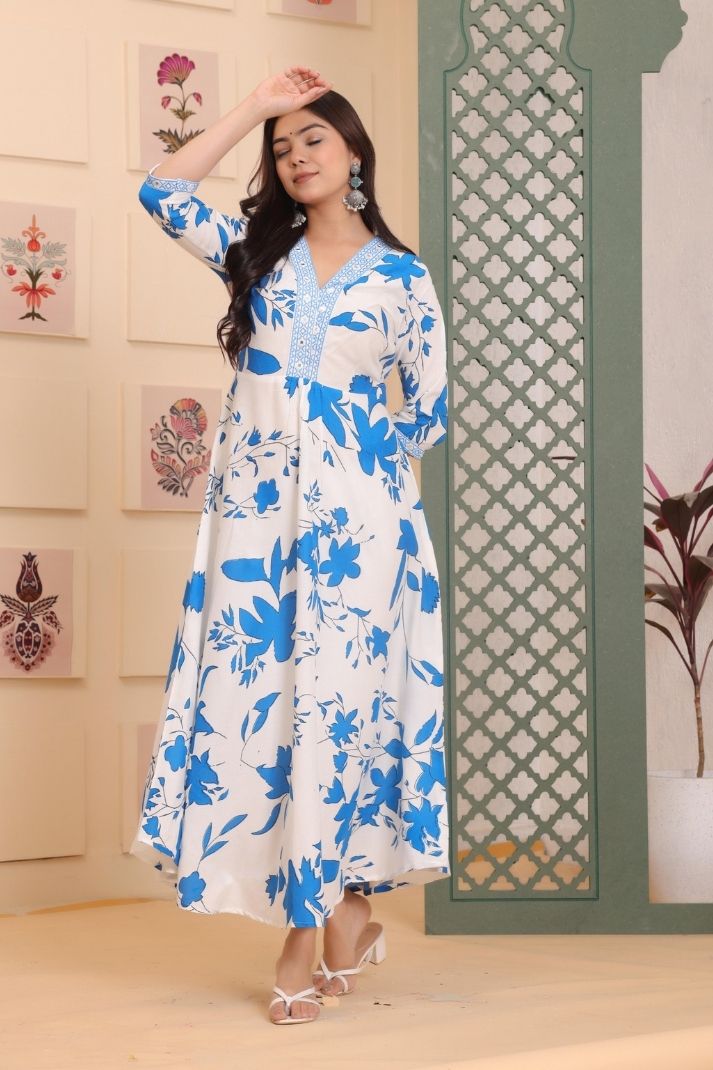 Cotton Flower Printed Gown For Women's And Girls